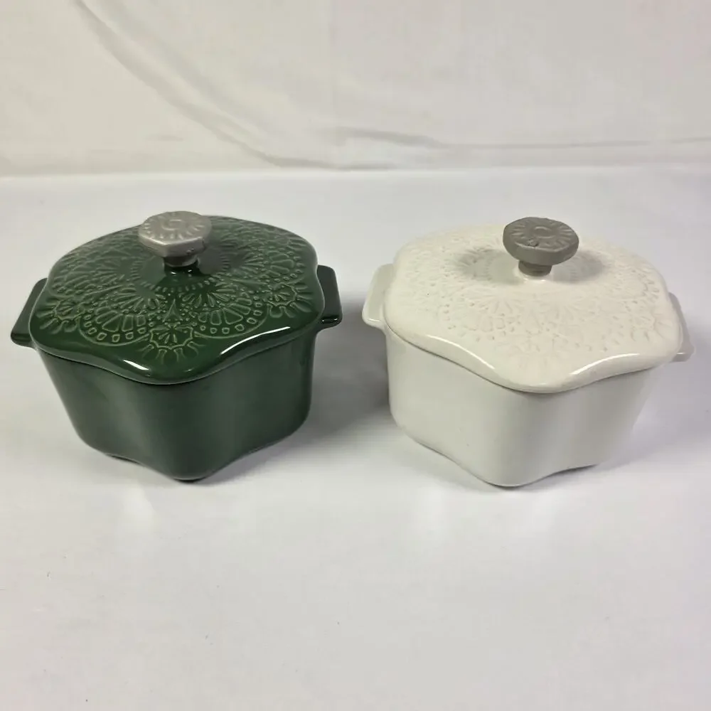 Pioneer Woman White/Green Snowflake Mini Cocotte with Lid 2-Piece Set